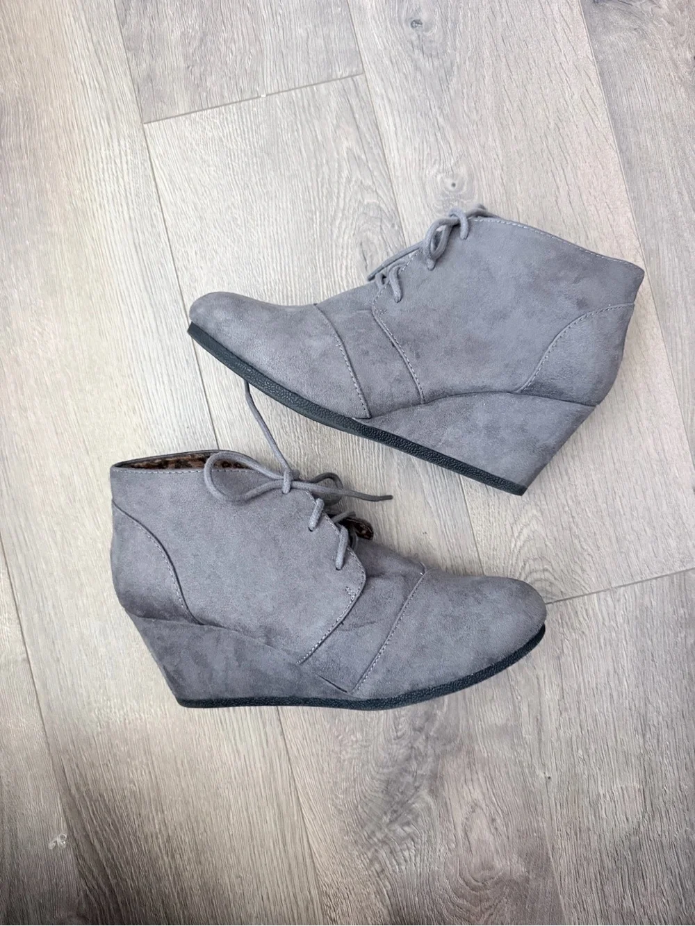 Maurices Gray Suede Lace-Up Wedge Ankle Boots